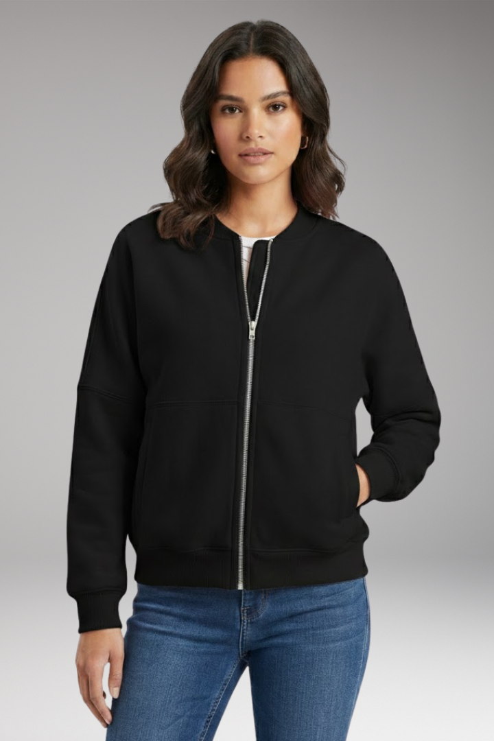 Women's Fleece Bomber Jacket with Front Zipper