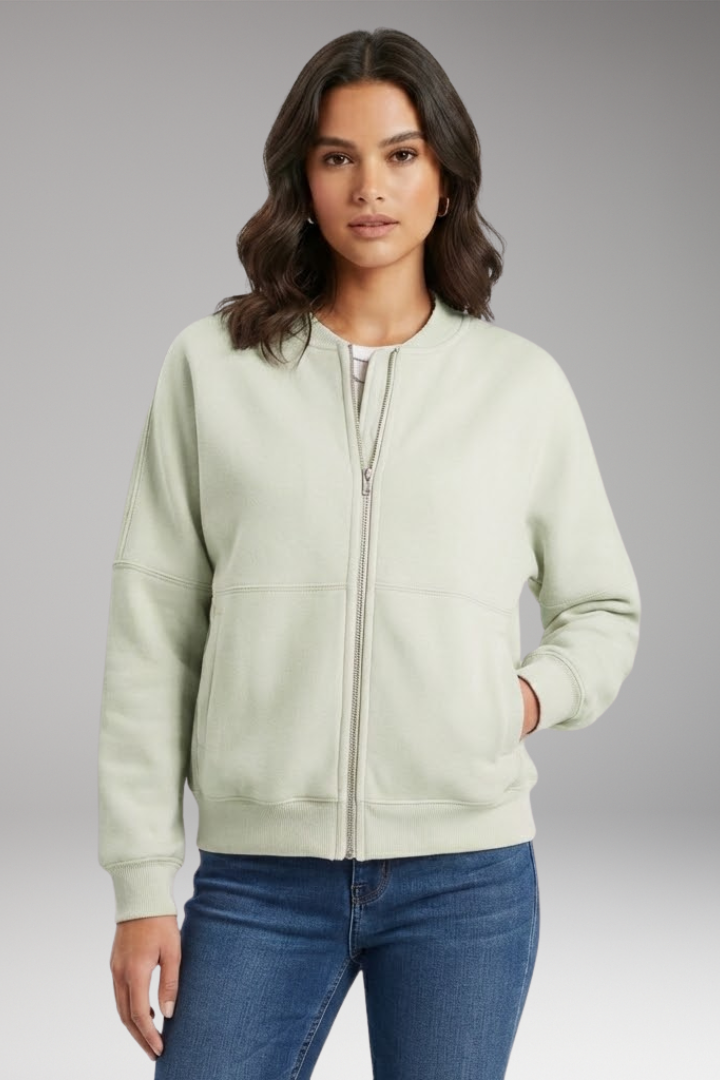 Women's Fleece Bomber Jacket with Front Zipper