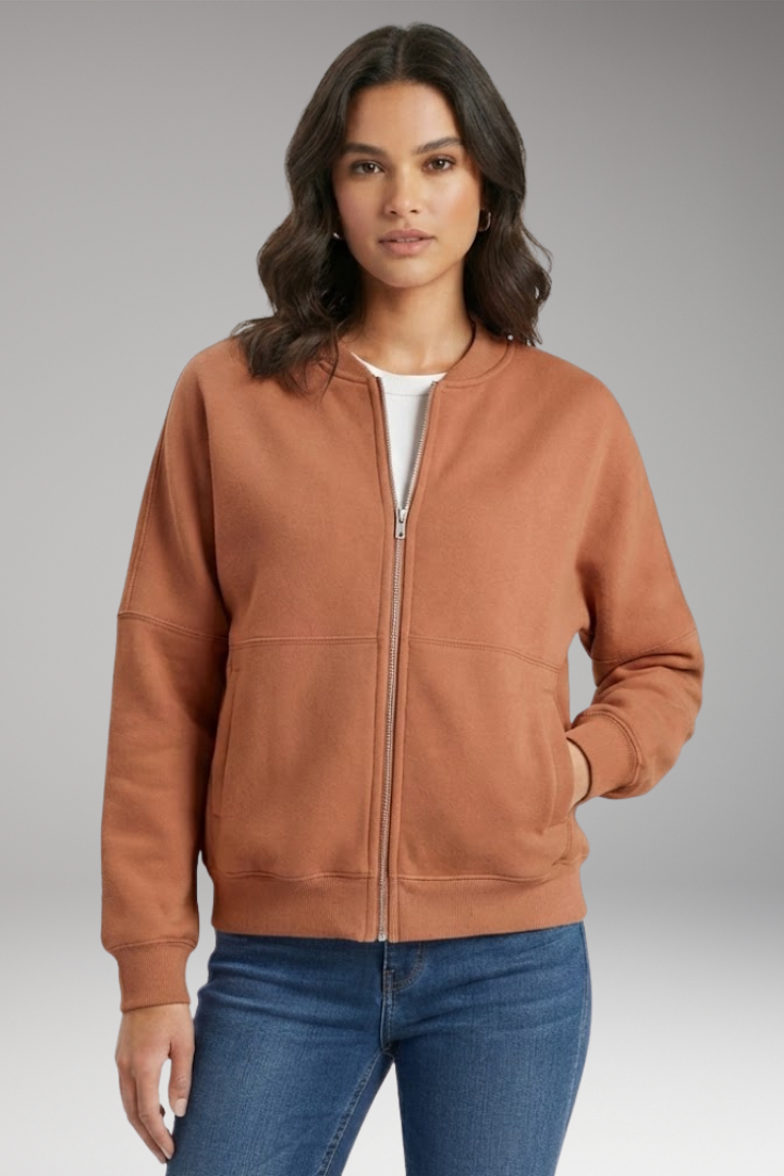 Women's Fleece Bomber Jacket with Front Zipper