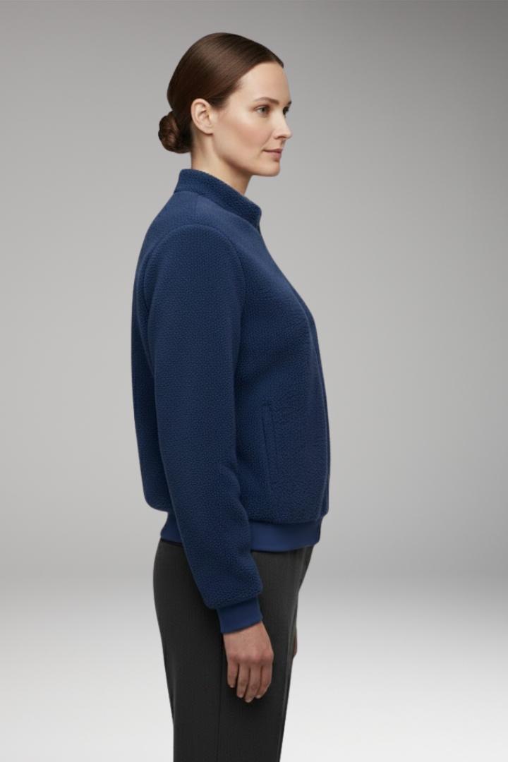 Women's Fleece Bomber Jacket with Stand-Up Collar and Elastic Cuffs