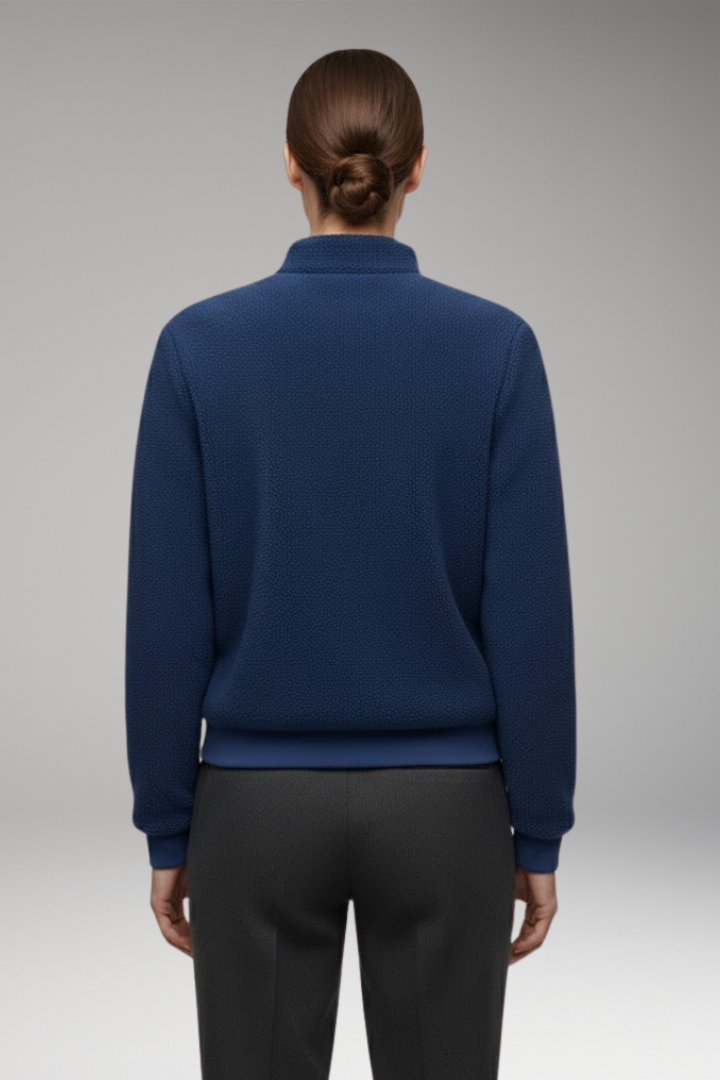 Women's Fleece Bomber Jacket with Stand-Up Collar and Elastic Cuffs