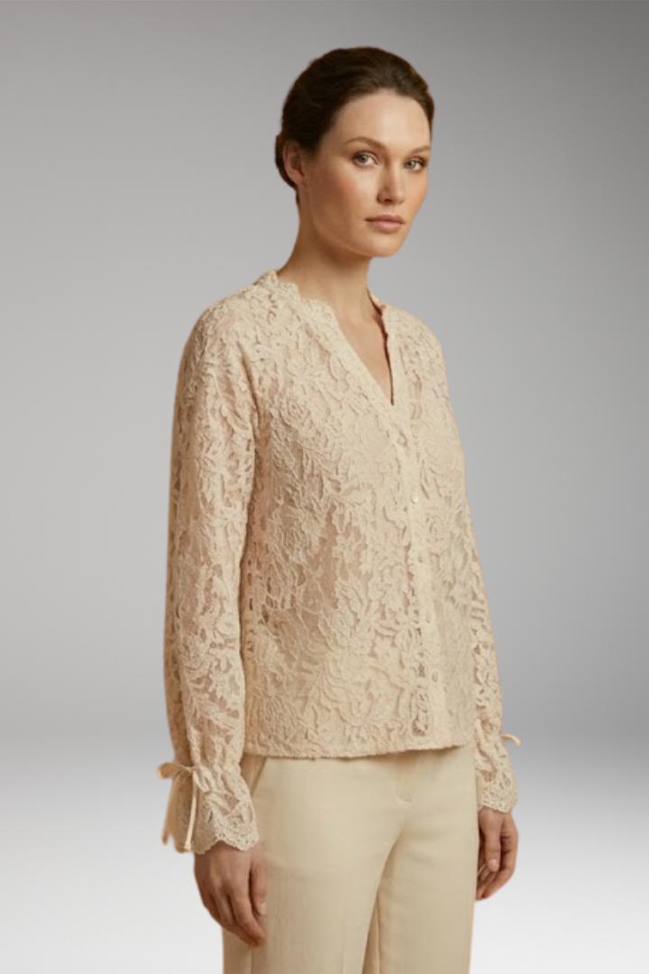 Women's Floral Embroidered Blouse with V-Neck and Bell Sleeves