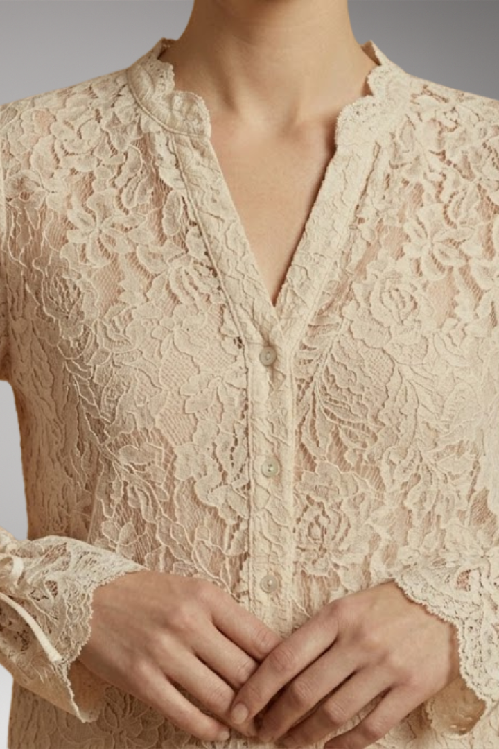 Women's Floral Embroidered Blouse with V-Neck and Bell Sleeves