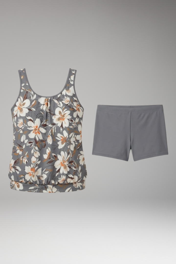 Women's Floral Tankini Set with High-Waisted Shorts