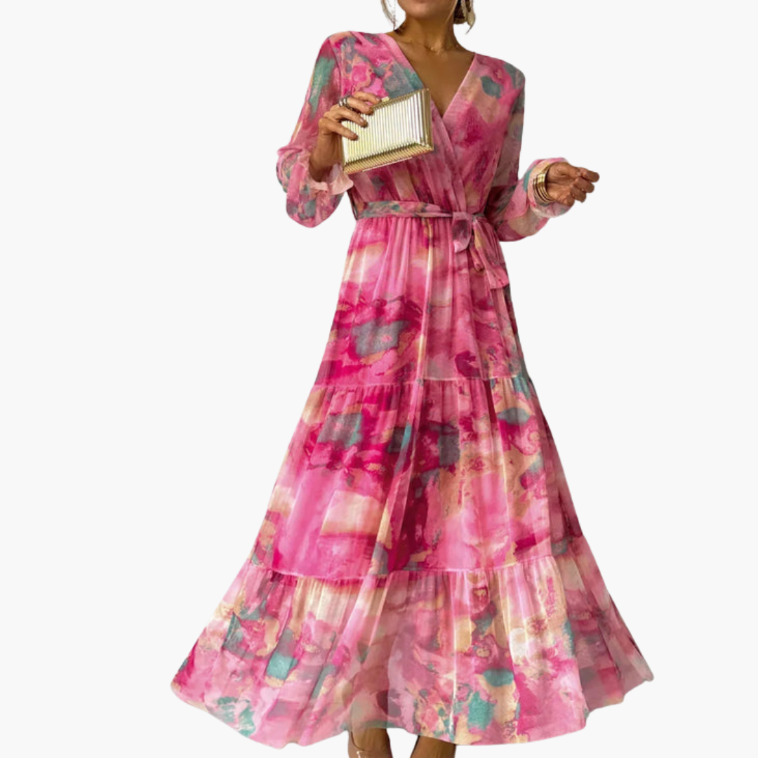 Women’s Floral Wrap Maxi Dress with Long Sleeves