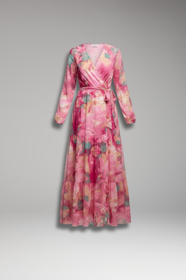 Women’s Maxi Dress with Wrap Neckline and Tie Waist