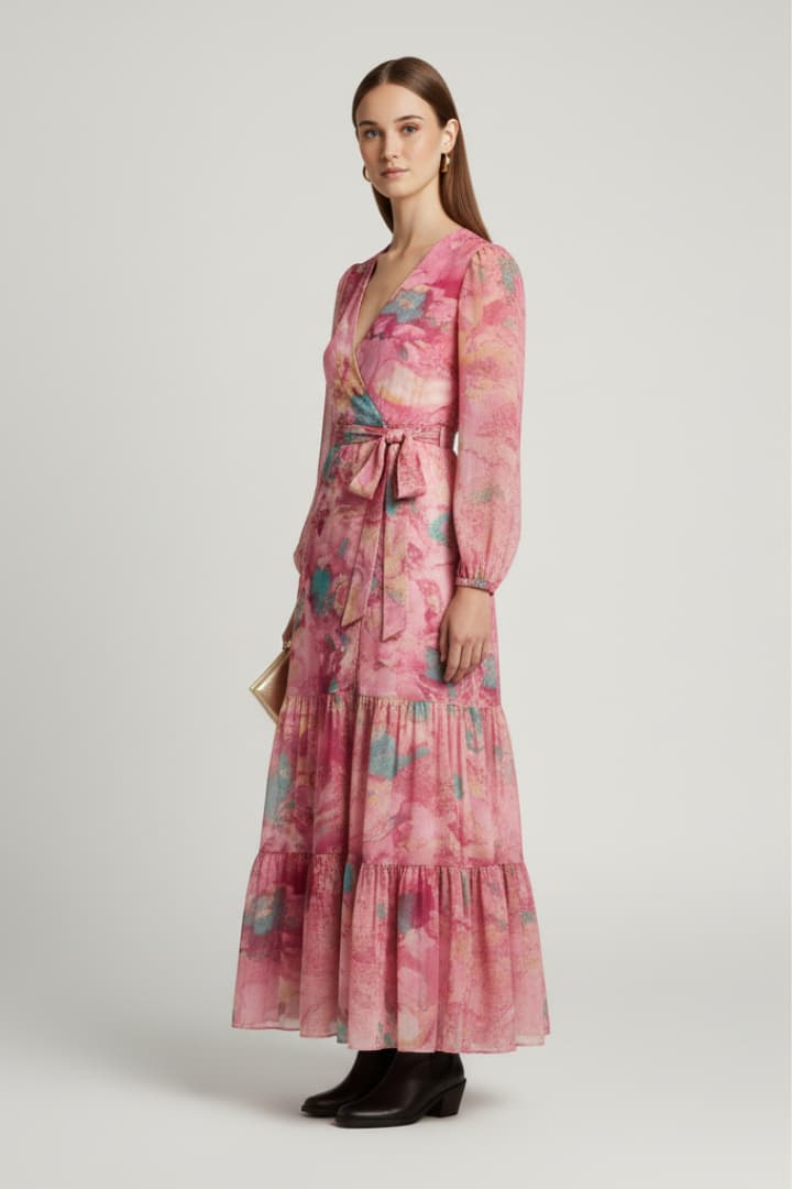 Women’s Maxi Dress with Wrap Neckline and Tie Waist