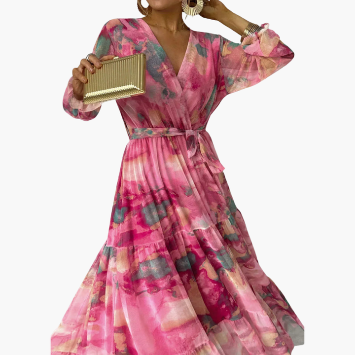 Women’s Floral Wrap Maxi Dress with Long Sleeves