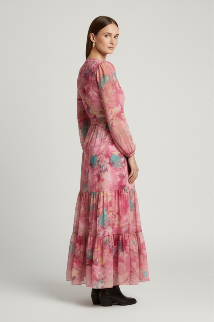 Women’s Maxi Dress with Wrap Neckline and Tie Waist