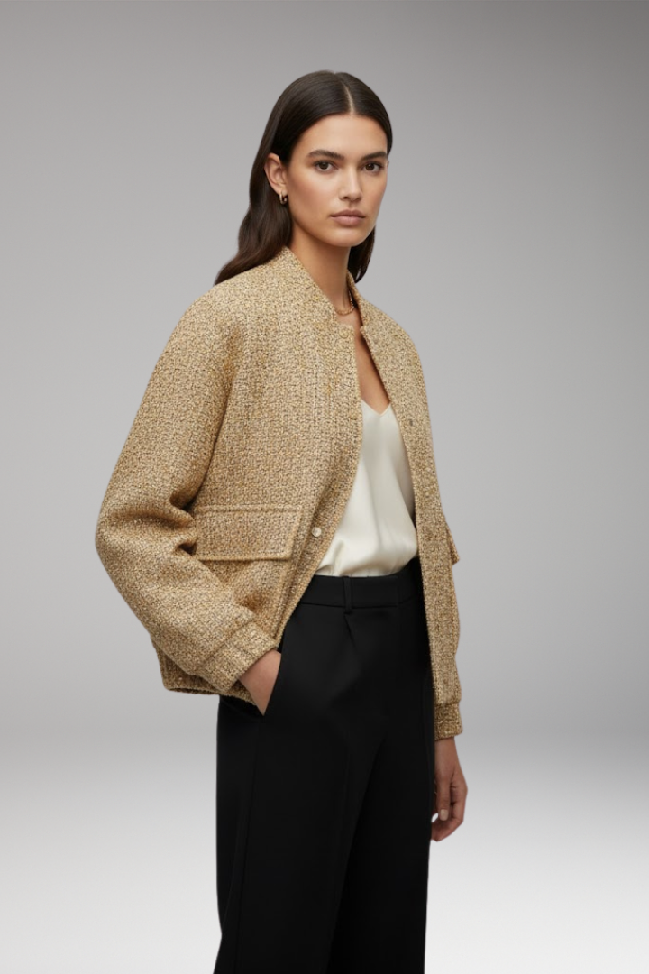 Women's Glitter Bomber Jacket with Front Zipper and Sequins