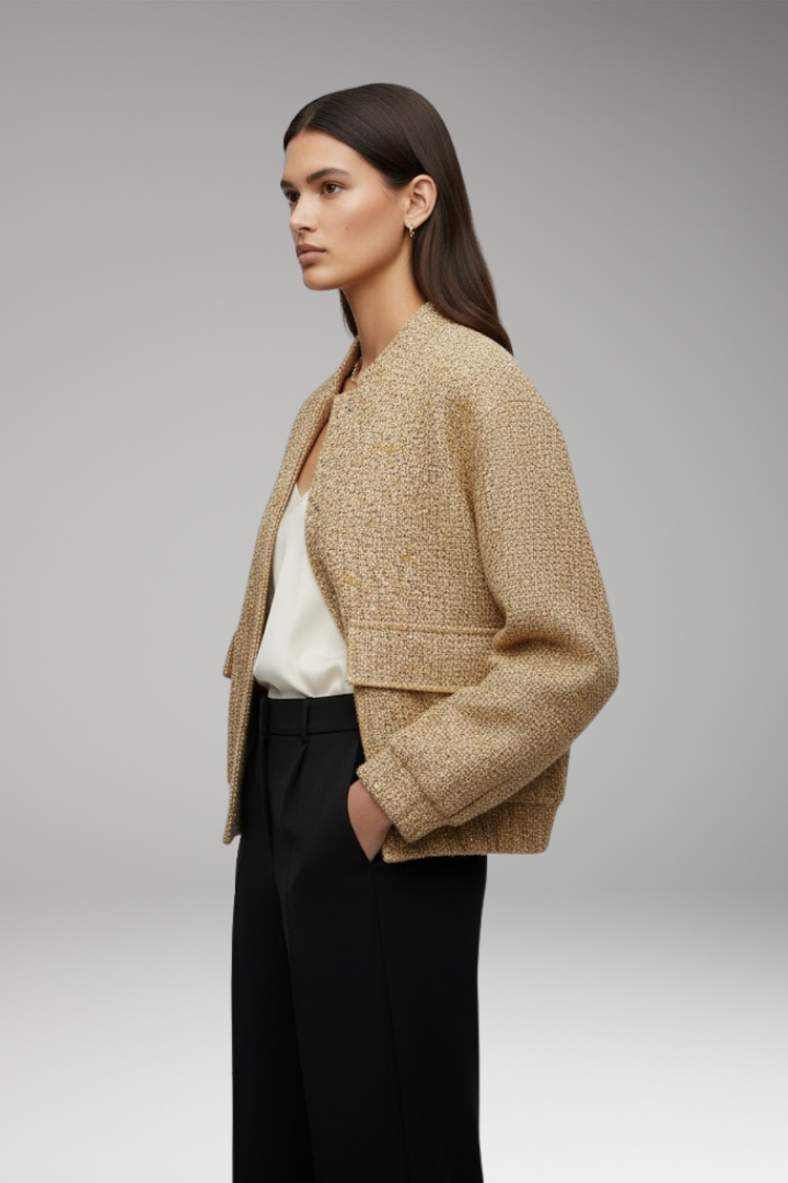 Women's Glitter Bomber Jacket with Front Zipper and Sequins