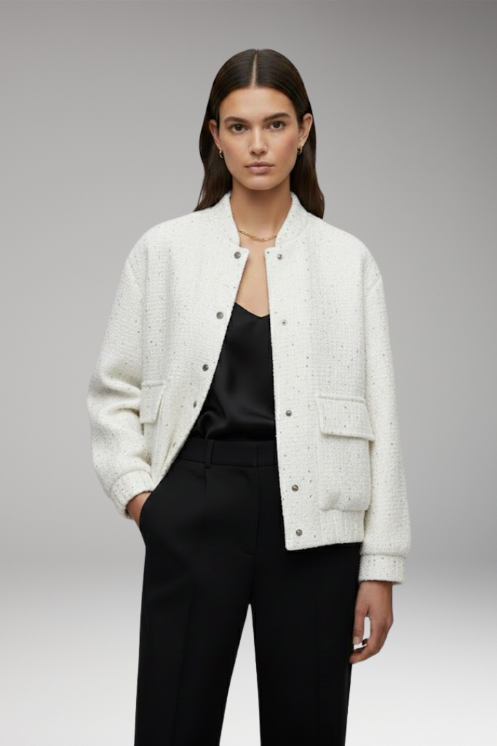 Women's Glitter Bomber Jacket with Front Zipper and Sequins