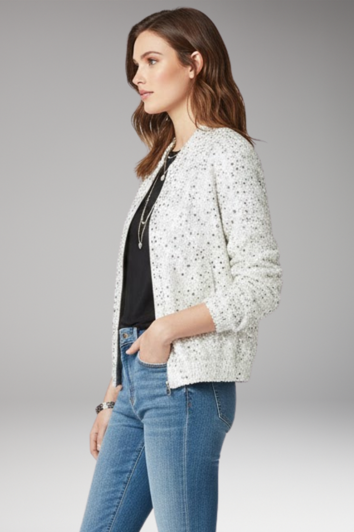 Women's Glitter Bomber Jacket with Zipper and Stand Collar