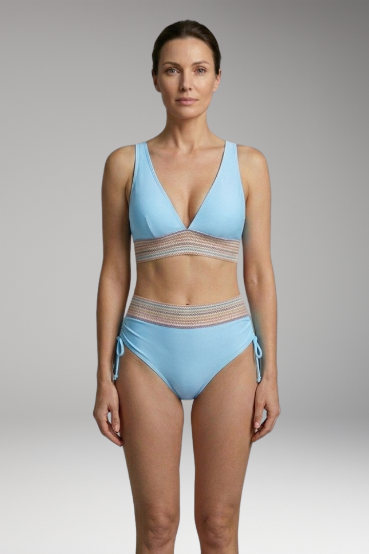 Women's Halter Bikini with High-Waisted Bottoms and Tie-Side Detail