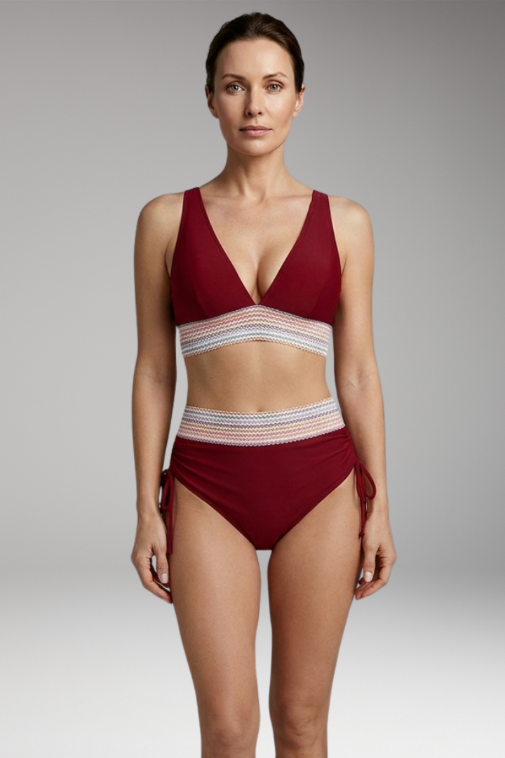 Women's Halter Bikini with High-Waisted Bottoms and Tie-Side Detail