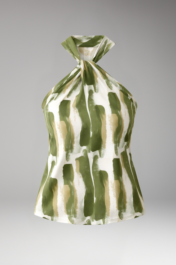 Women's Halter Top with Neck Tie and Printed Surface