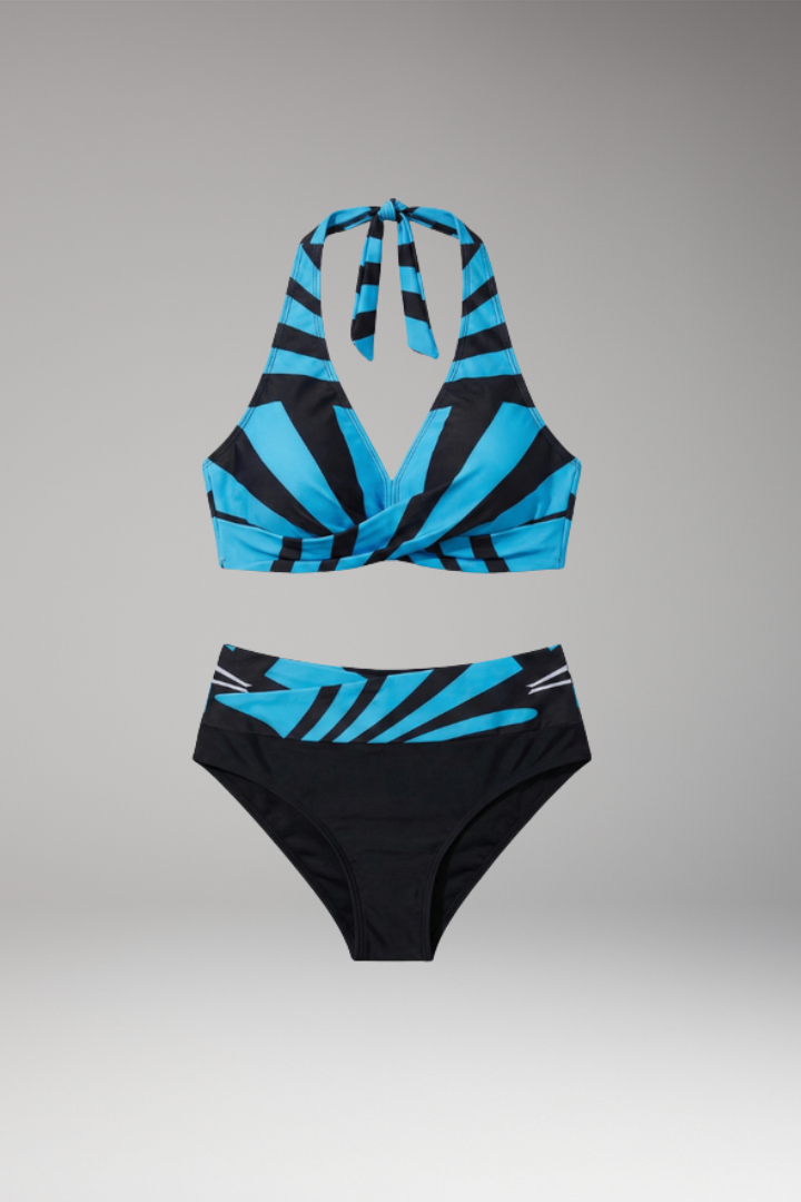 Women's Halterneck Bikini Set with Adjustable Straps and High-Waisted Bottom