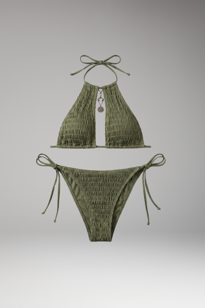 Women's Halterneck Bikini Set with Tie-Side Bottoms and Sleeveless Top
