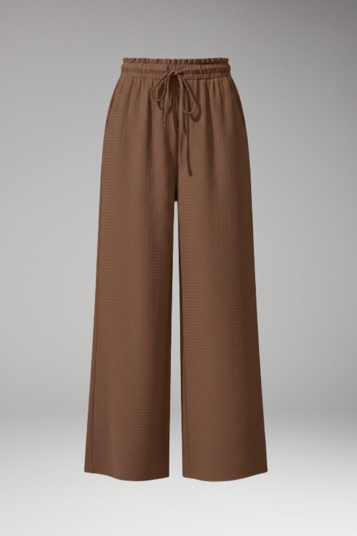 Women's High-Waisted Wide-Leg Trousers with Adjustable Drawstring
