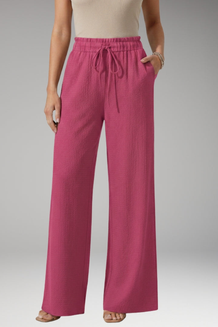 Women's High-Waisted Wide-Leg Trousers with Adjustable Drawstring