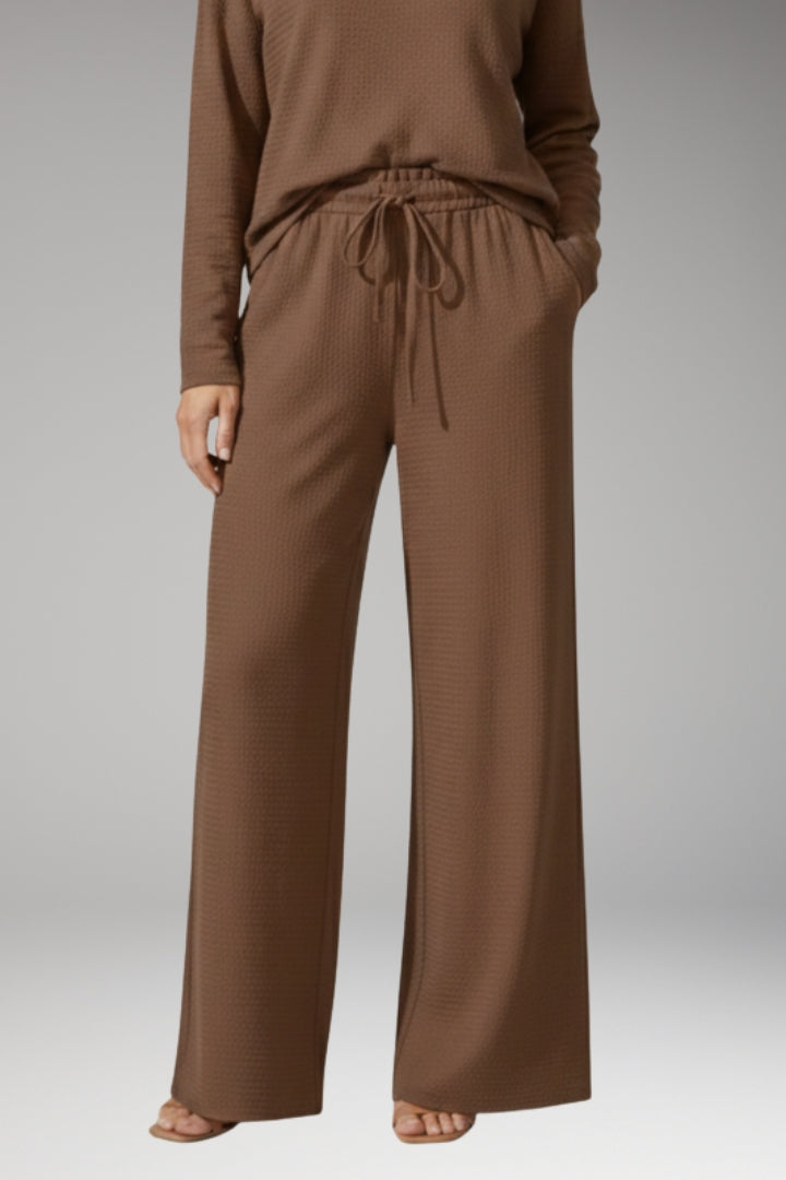 Women's High-Waisted Wide-Leg Trousers with Adjustable Drawstring