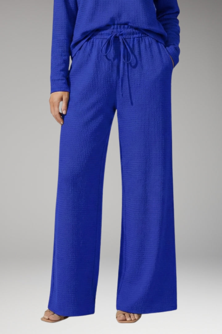 Women's High-Waisted Wide-Leg Trousers with Adjustable Drawstring