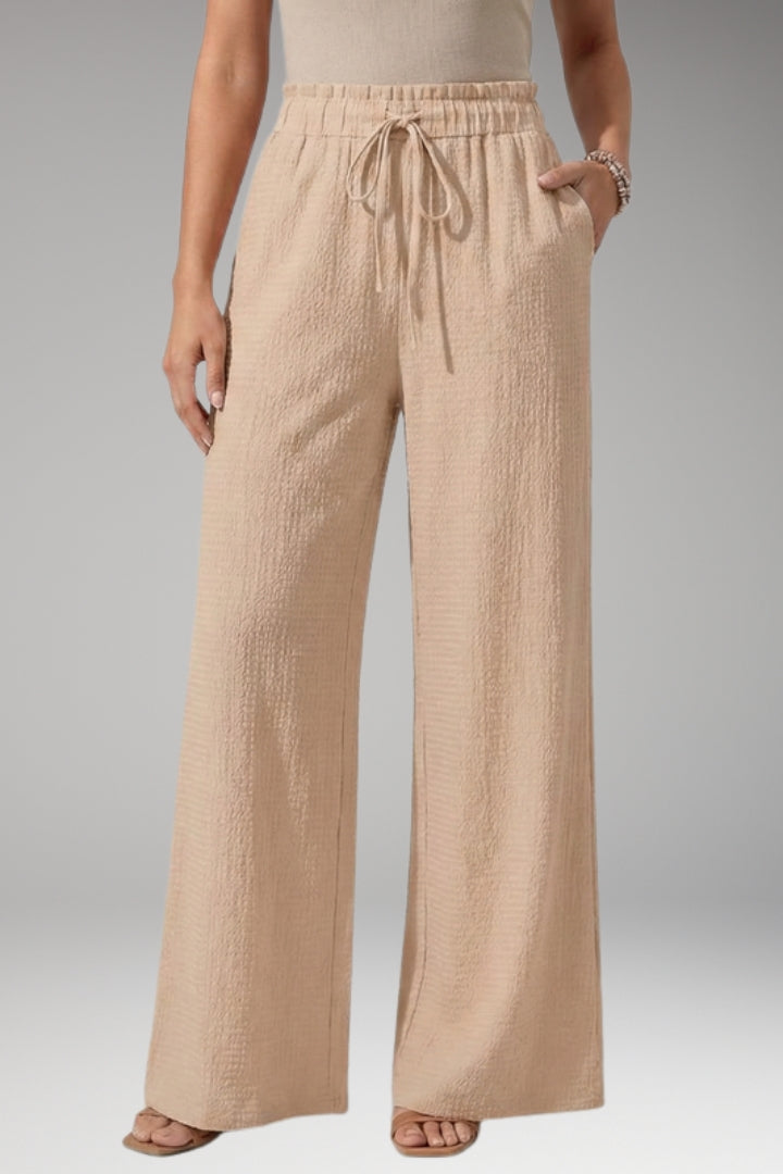 Women's High-Waisted Wide-Leg Trousers with Adjustable Drawstring