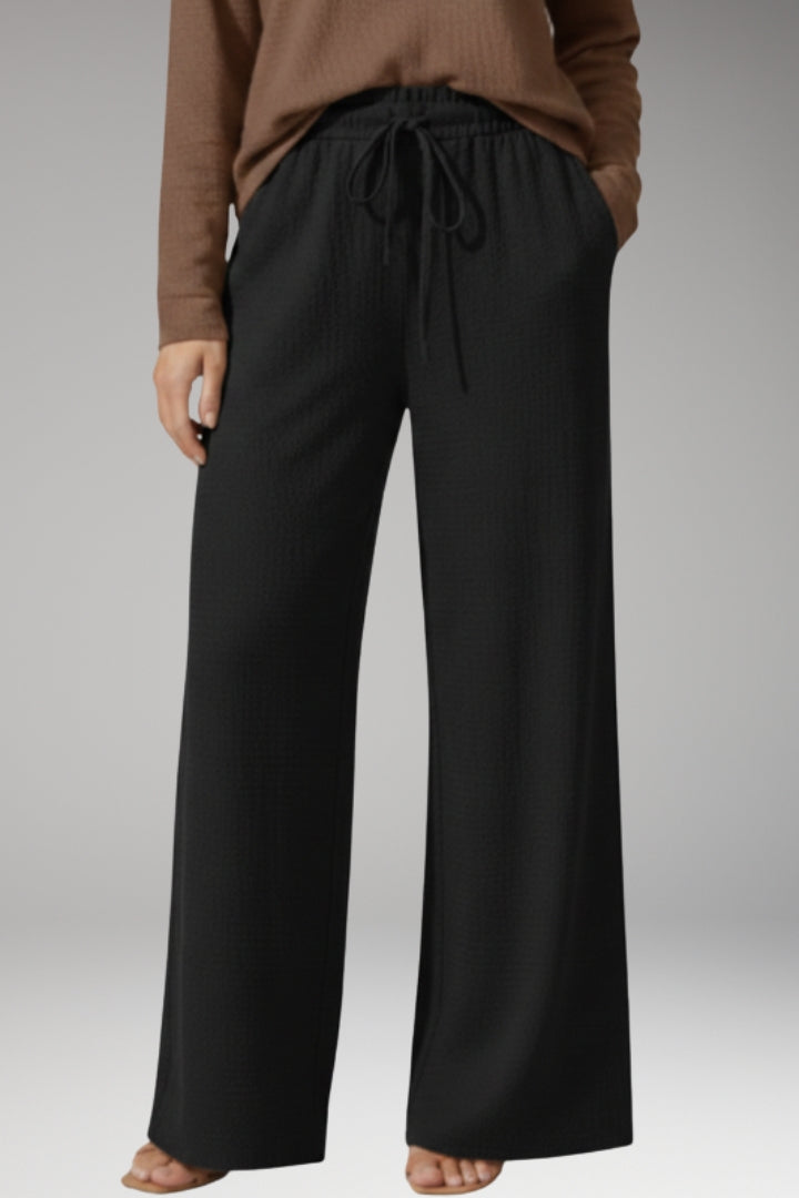 Women's High-Waisted Wide-Leg Trousers with Adjustable Drawstring