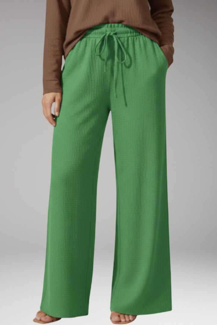 Women's High-Waisted Wide-Leg Trousers with Adjustable Drawstring