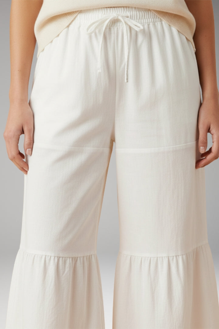 Women's High-Waisted Wide-Leg Trousers with Tiered Detailing