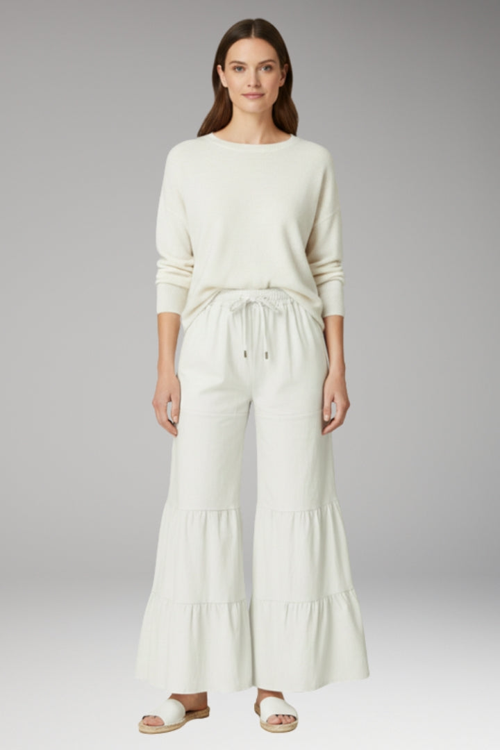 Women's High-Waisted Wide-Leg Trousers with Tiered Detailing