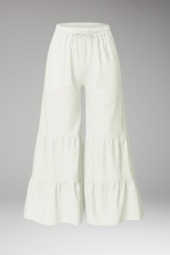 Women's High-Waisted Wide-Leg Trousers with Tiered Detailing