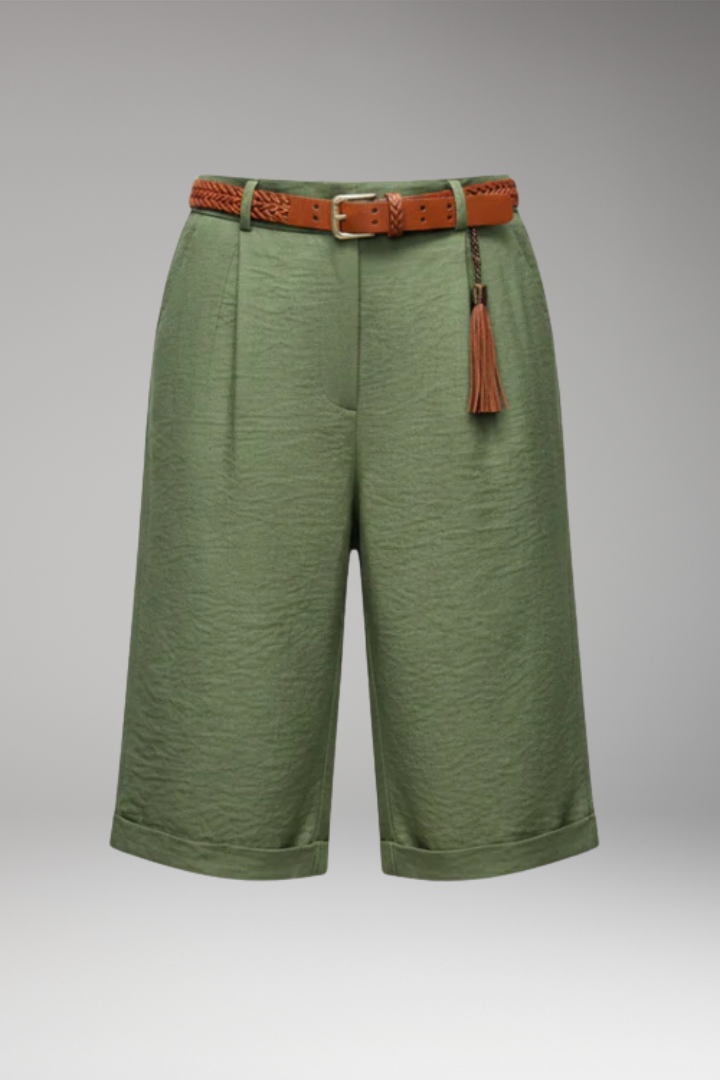 Women's High'Waisted Shorts with Pleated Front and Belt