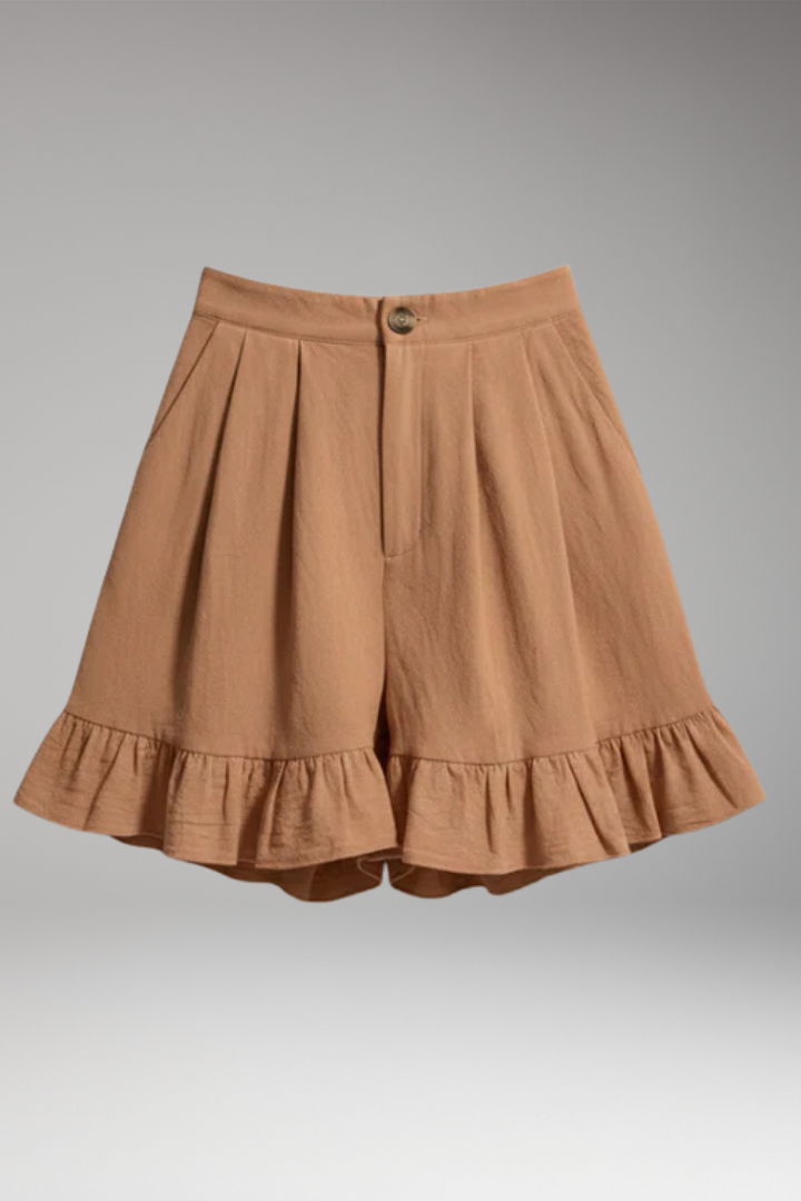 Women's High'Waisted Shorts with Wide'Leg and Frilled Hem