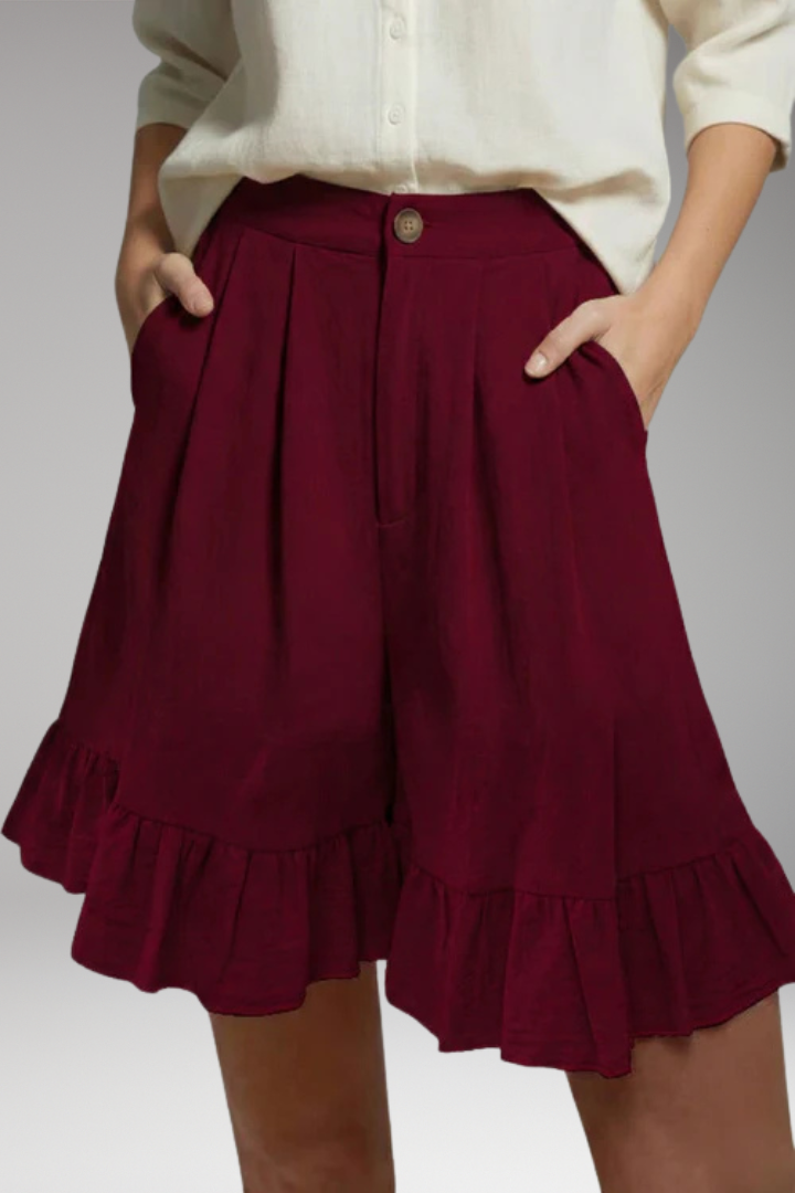 Women's High'Waisted Shorts with Wide'Leg and Frilled Hem