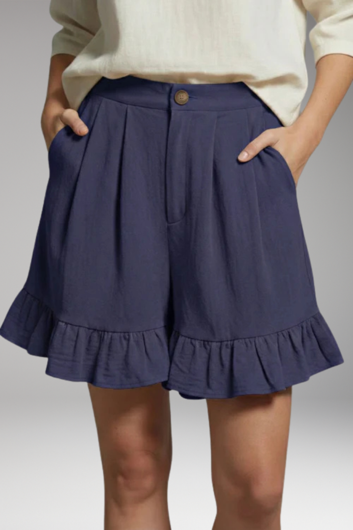 Women's High'Waisted Shorts with Wide'Leg and Frilled Hem