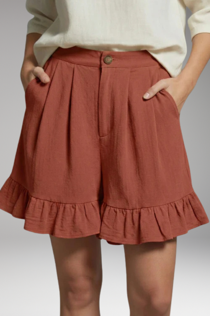 Women's High'Waisted Shorts with Wide'Leg and Frilled Hem