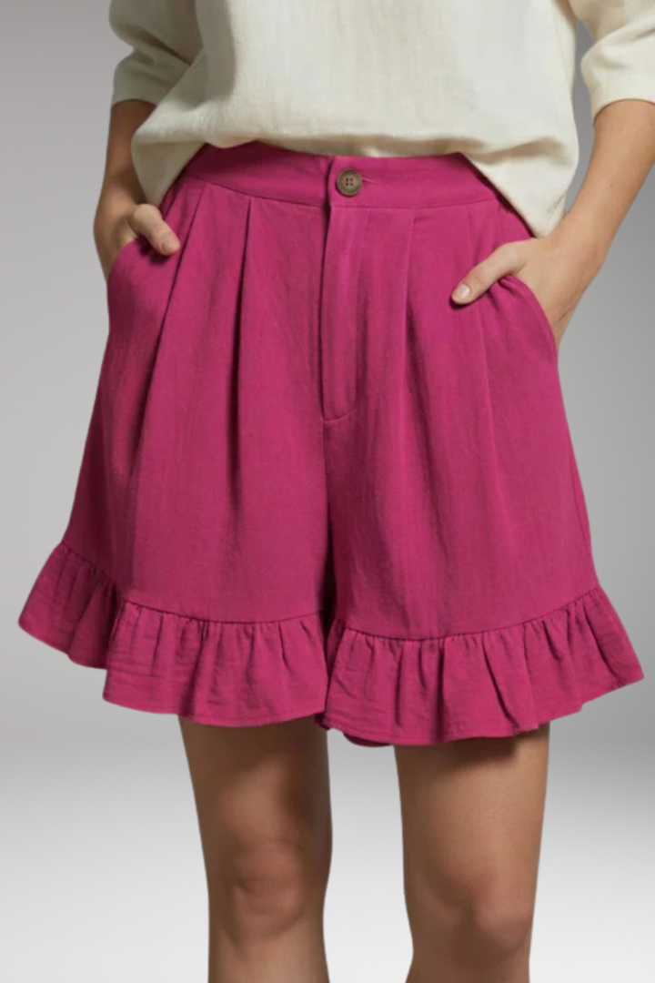 Women's High'Waisted Shorts with Wide'Leg and Frilled Hem