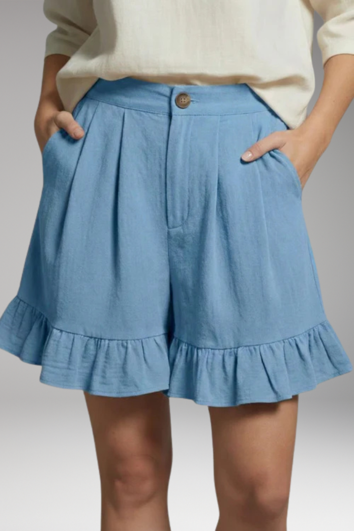 Women's High'Waisted Shorts with Wide'Leg and Frilled Hem