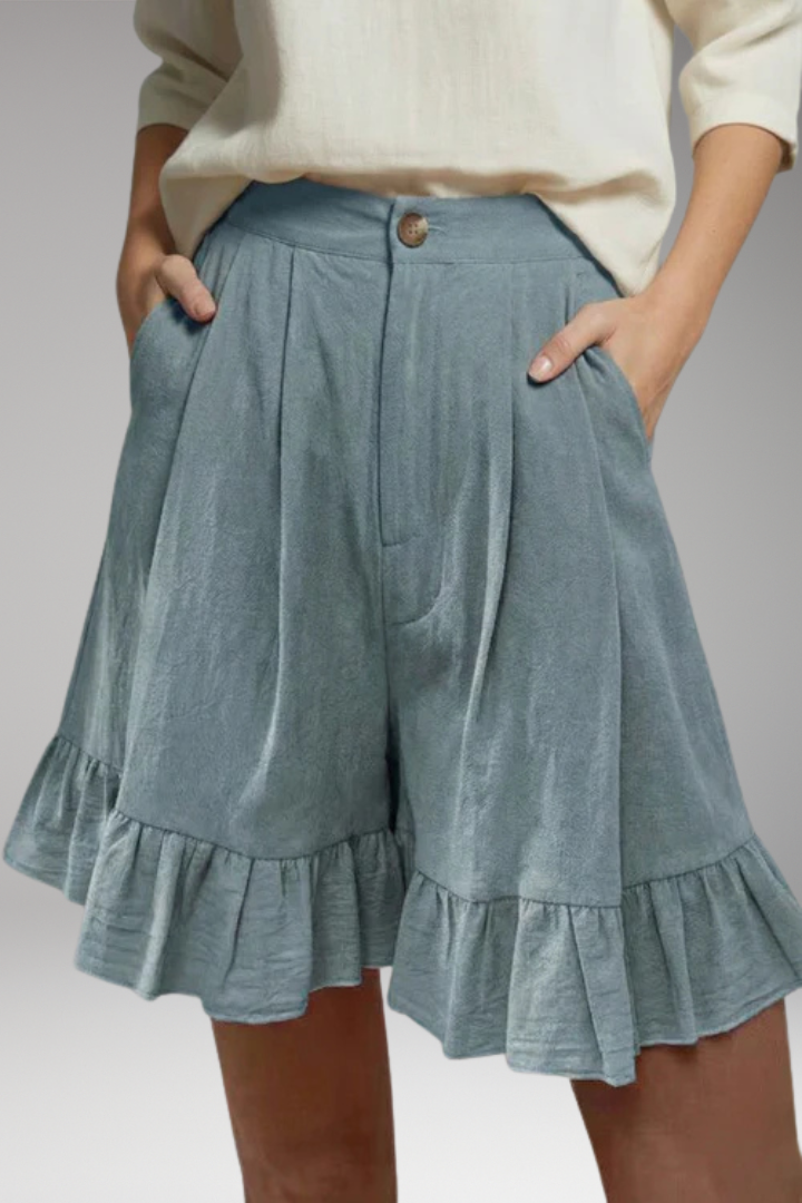 Women's High'Waisted Shorts with Wide'Leg and Frilled Hem