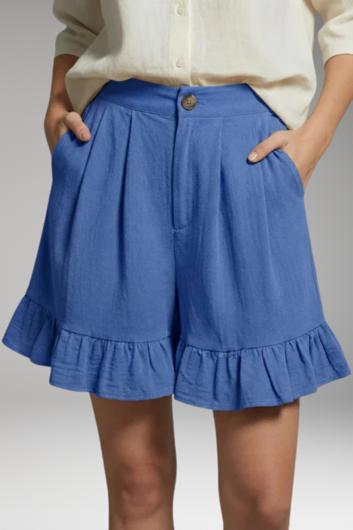 Women's High'Waisted Shorts with Wide'Leg and Frilled Hem