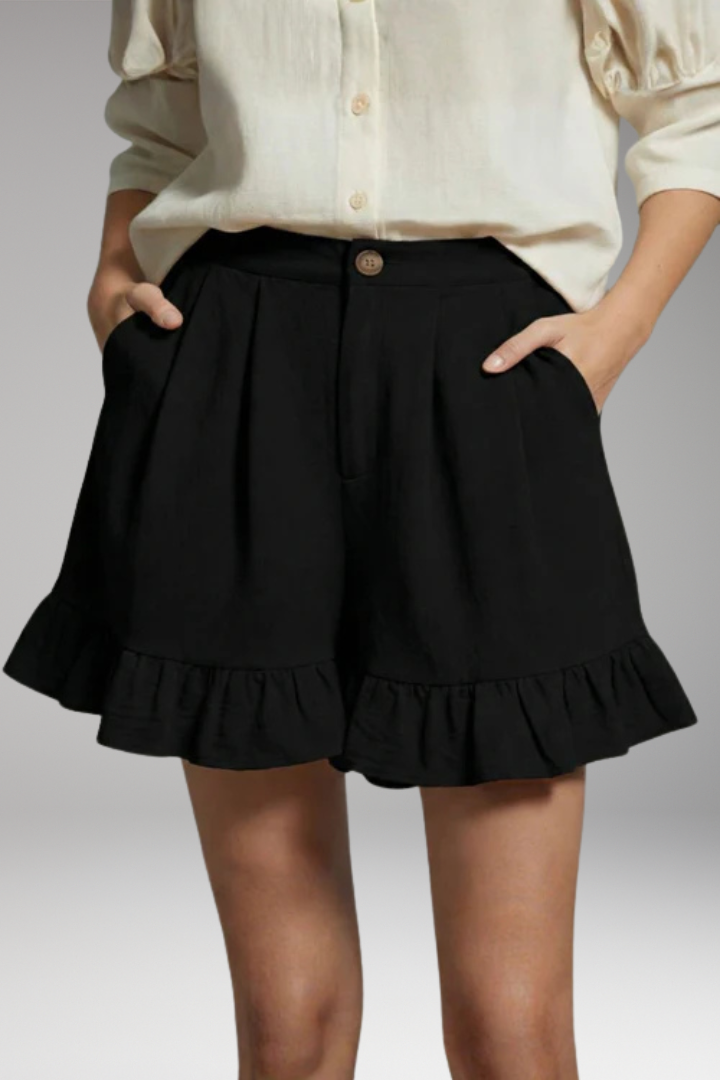 Women's High'Waisted Shorts with Wide'Leg and Frilled Hem