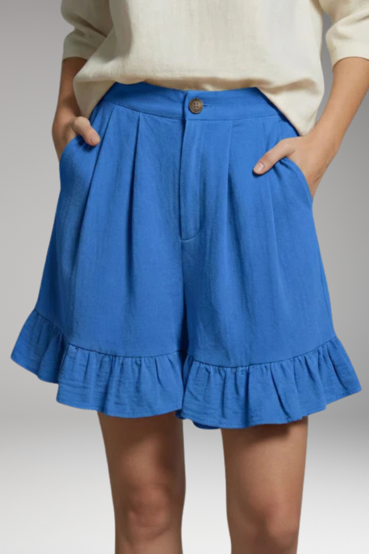 Women's High'Waisted Shorts with Wide'Leg and Frilled Hem