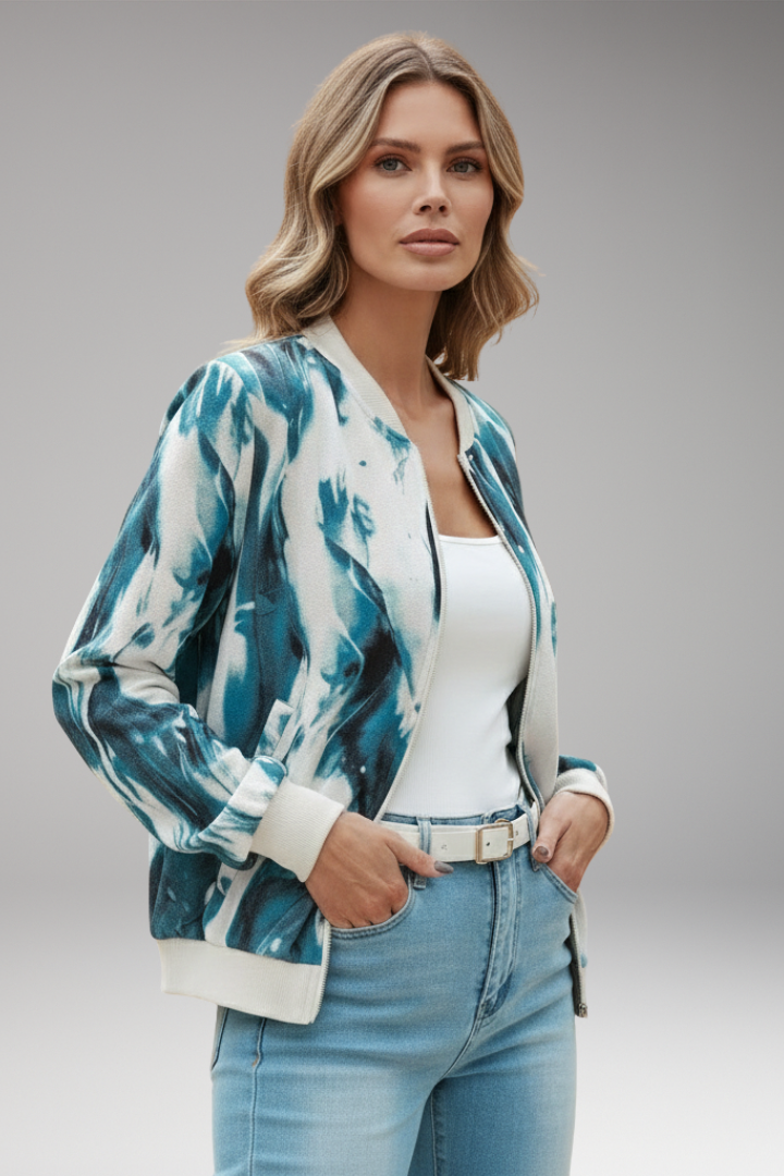 Women's Jacket with Abstract Print and Zipper