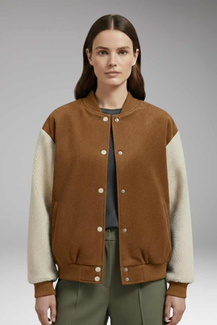 Women's Jacket with Button Closure and Ribbed Cuffs