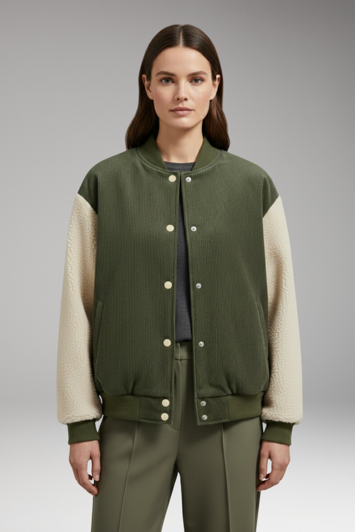 Women's Jacket with Button Closure and Ribbed Cuffs