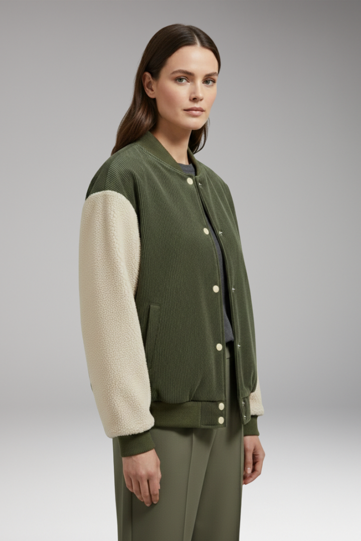 Women's Jacket with Button Closure and Ribbed Cuffs