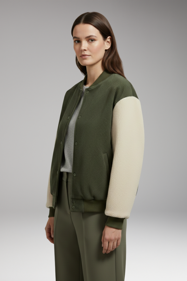 Women's Jacket with Button Closure and Ribbed Cuffs