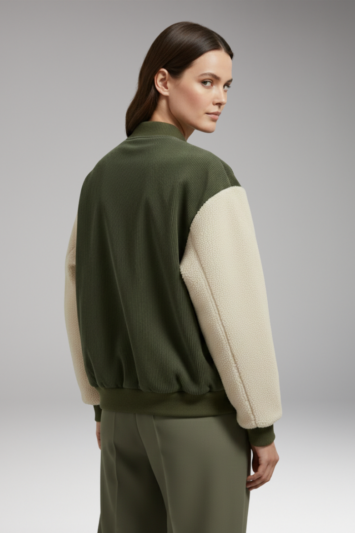Women's Jacket with Button Closure and Ribbed Cuffs