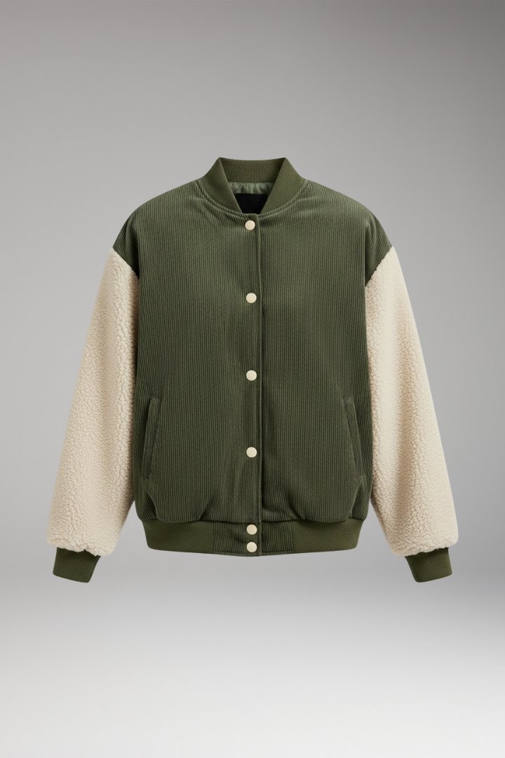 Women's Jacket with Button Closure and Ribbed Cuffs